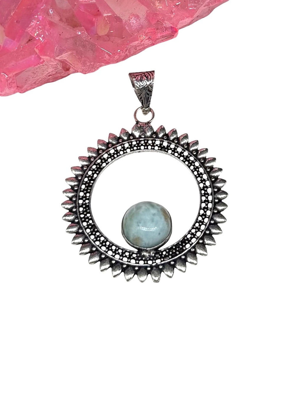 Larimar Necklace Pendant 925 Sterling Silver Overlay
